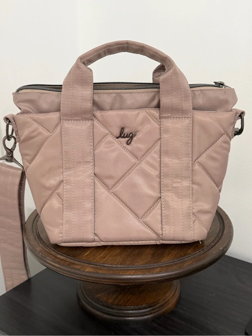 Lug Dory Mini Quilted Crossbody Bag Tote With Handles Taupe/Beige